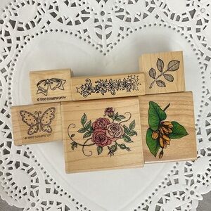 Vintage floral butterfly bow rubber stamps craft art supplies